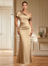 Augday Rutha Sheath One Shoulder Stretch Satin Dress