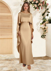 Augday Eli Sheath Boatneck Stretch Satin Dress