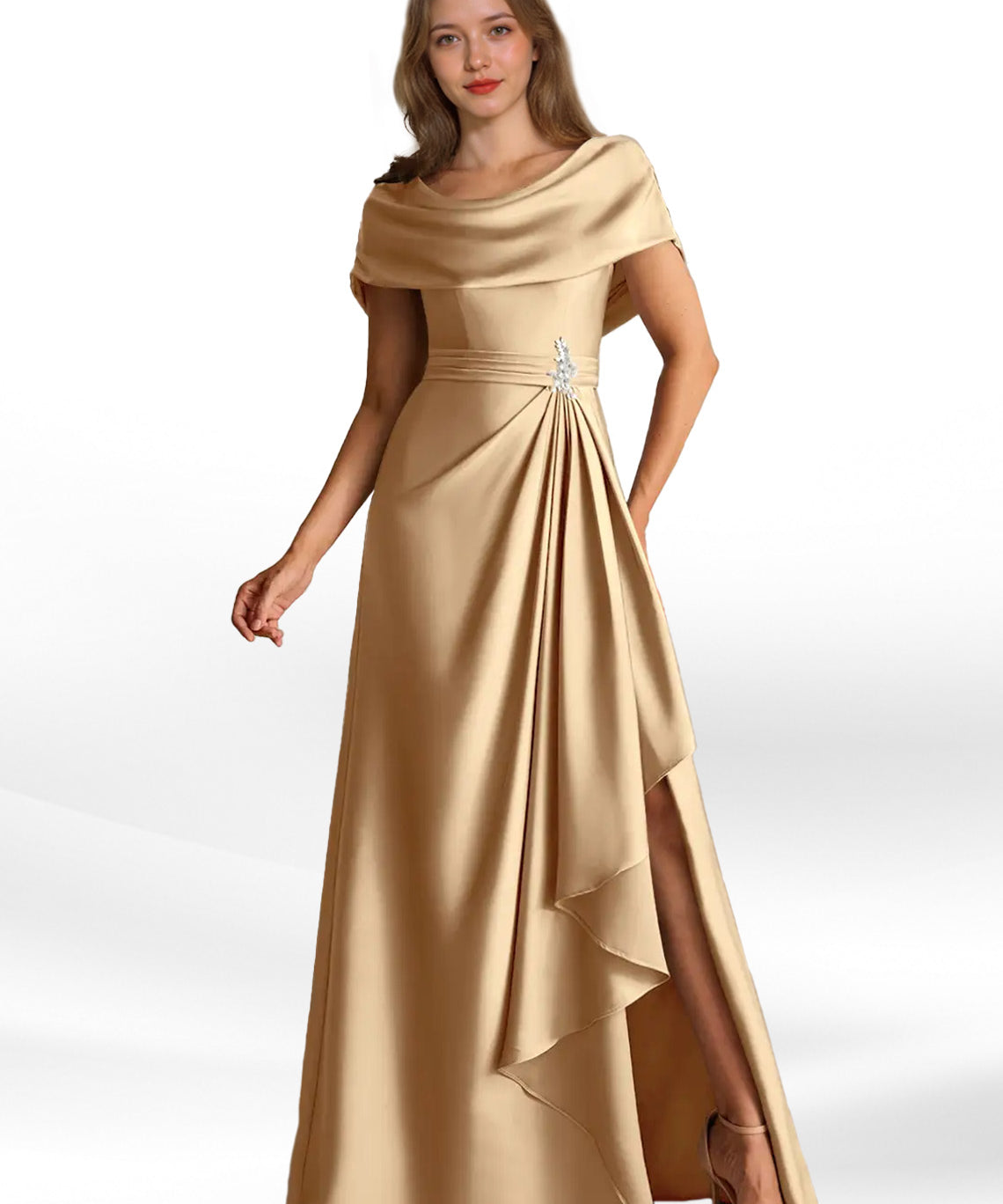 Augday Branford A-Line Pleated Stretch Satin Dress