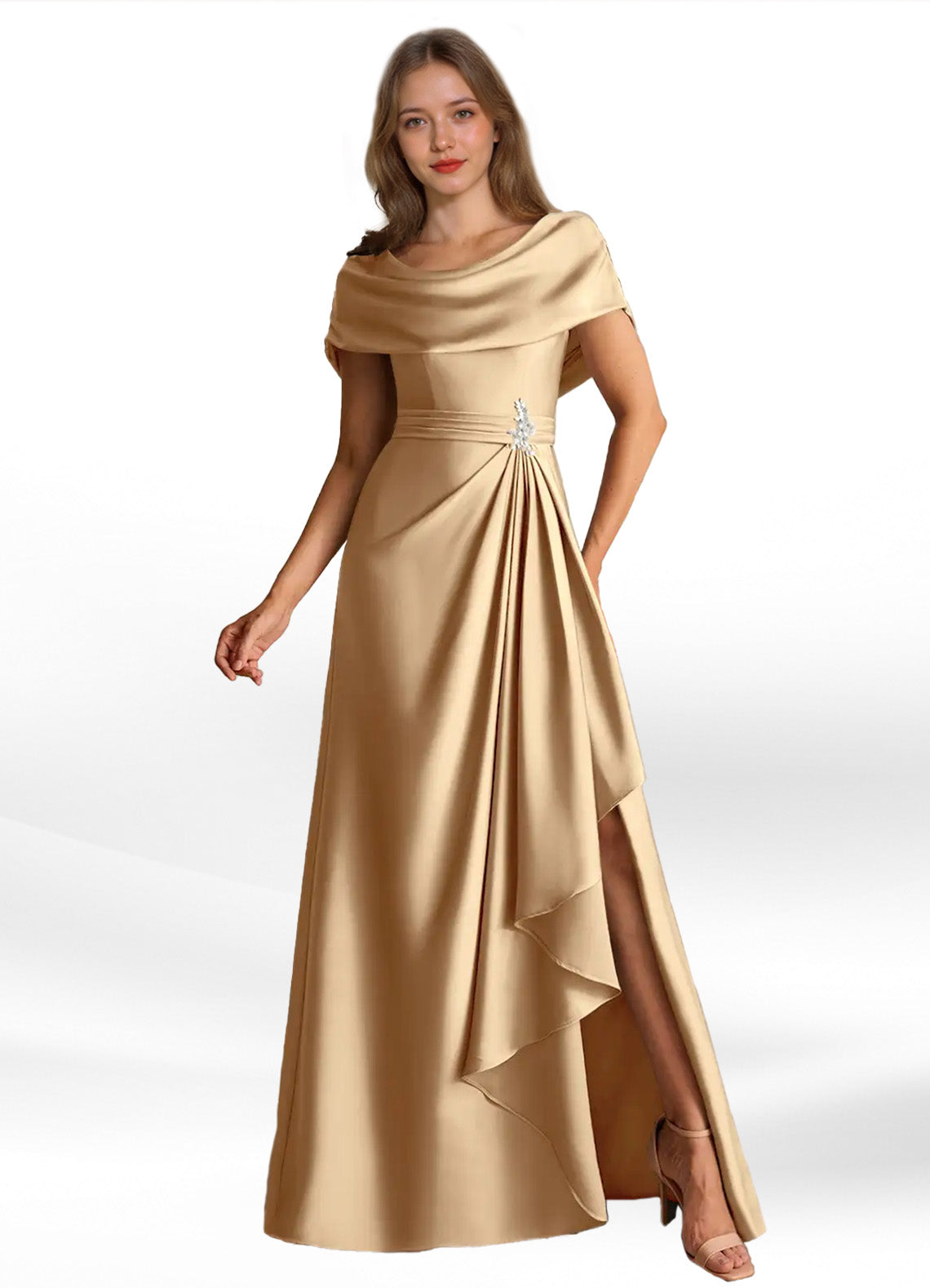 Augday Branford A-Line Pleated Stretch Satin Dress