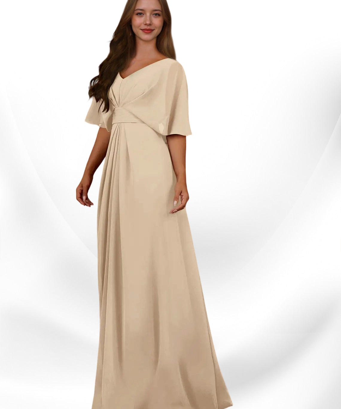 Augday Oksana A-Line V-Neck Pleated Chiffon Dress
