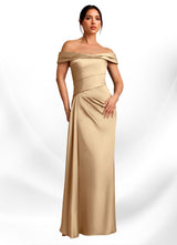 Augday Beah Sheath Off the Shoulder Stretch Satin Dress
