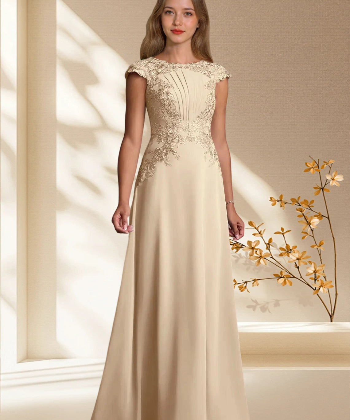 Augday Christi A-Line Lace Chiffon Dress