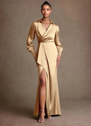 Augday Jacinta Sheath Pleated Stretch Satin Dress
