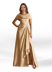 Augday Branford A-Line Pleated Stretch Satin Dress