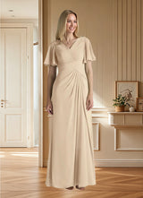 Augday Morning Glory A-Line V-Neck Ruched Chiffon Dress