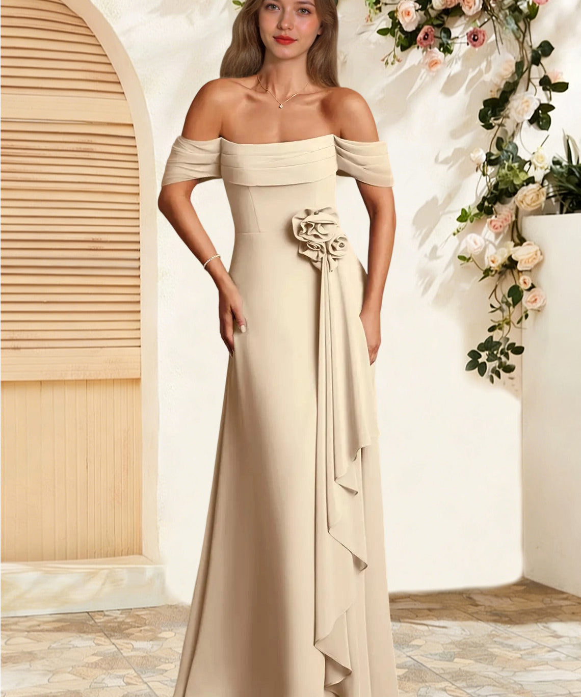 Augday Amherst A-Line Off the Shoulder Chiffon Dress