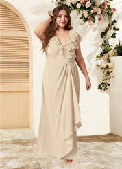 Augday Snapdragon A-Line V-Neck Ruched Chiffon Dress