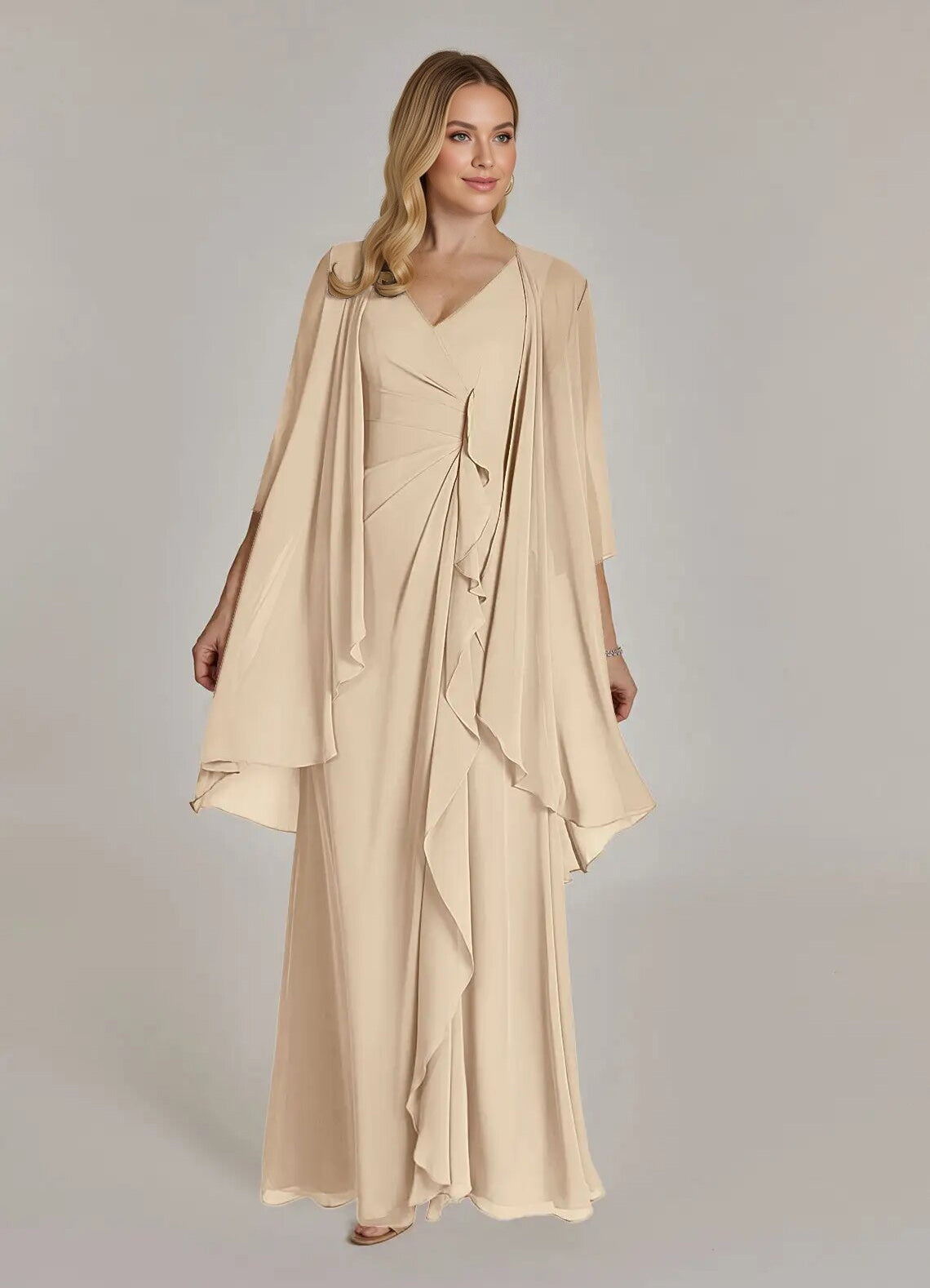 Augday Manuella A-Line V-Neck Pleated Chiffon Dress