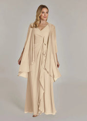 Augday Manuella A-Line V-Neck Pleated Chiffon Dress