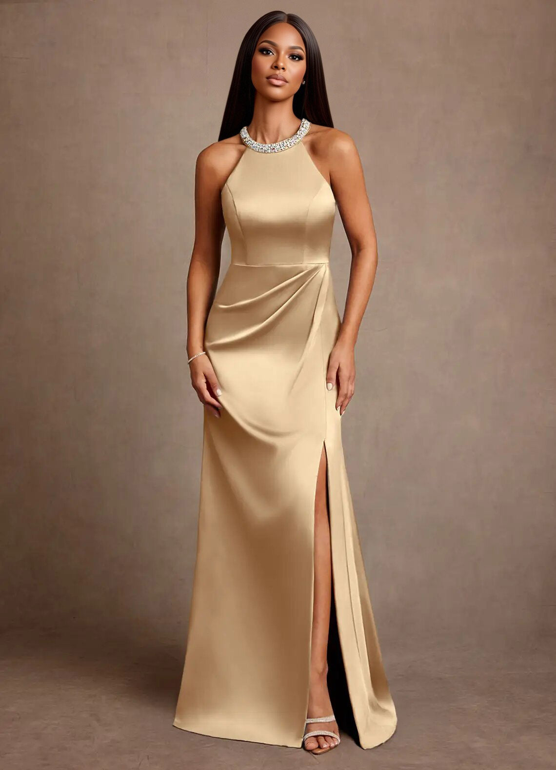 Augday Lawrence A-Line Pleated Stretch Satin Dress
