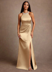 Augday Lawrence A-Line Pleated Stretch Satin Dress