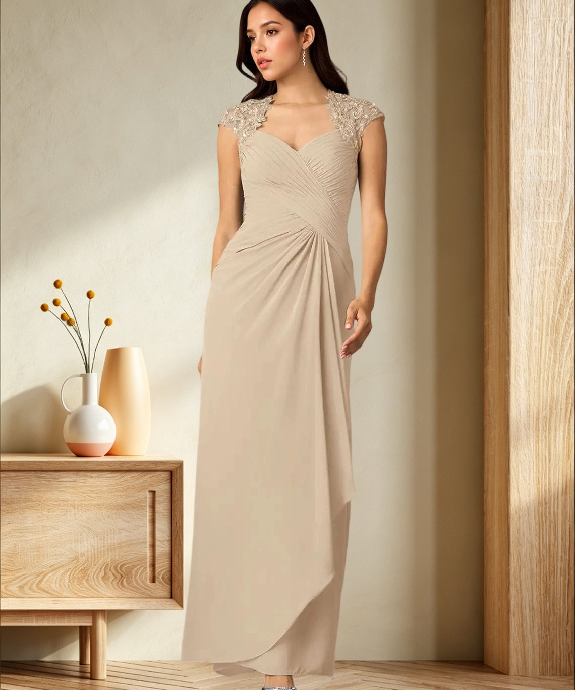 Augday Birdie A-Line Queen Anne Sequins Chiffon Dress