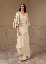 Augday OHara A-Line V-Neck Chiffon Dress