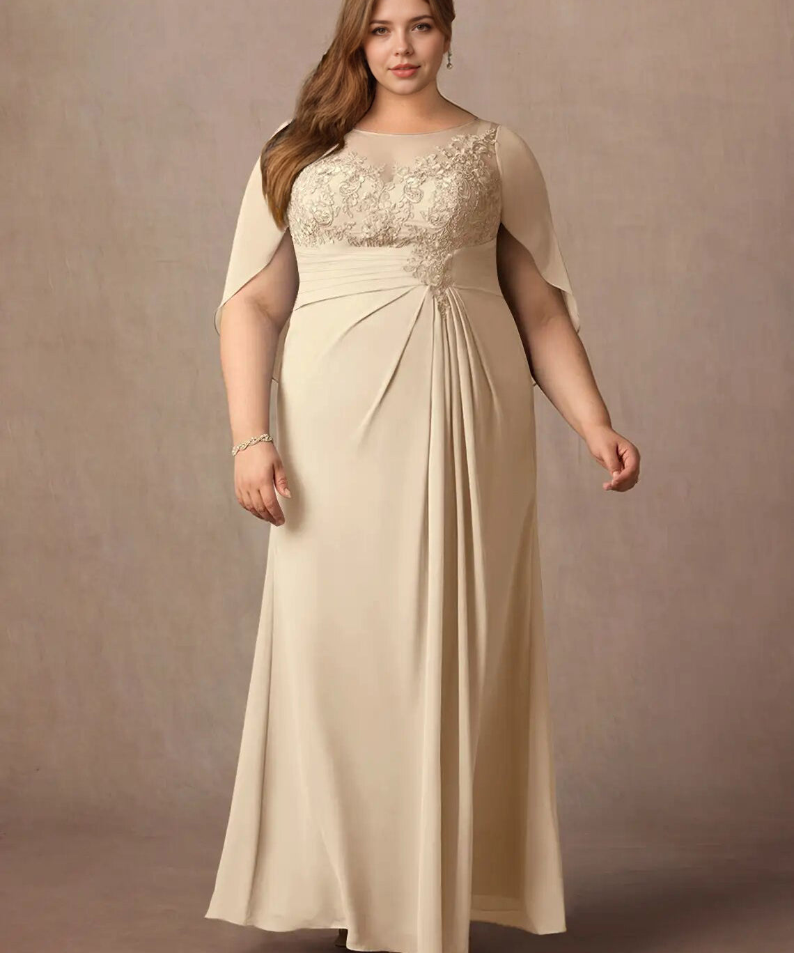 Augday Hera Mother of the Bride Dresses A-Line Lace Capelet Chiffon Dress Plus Size