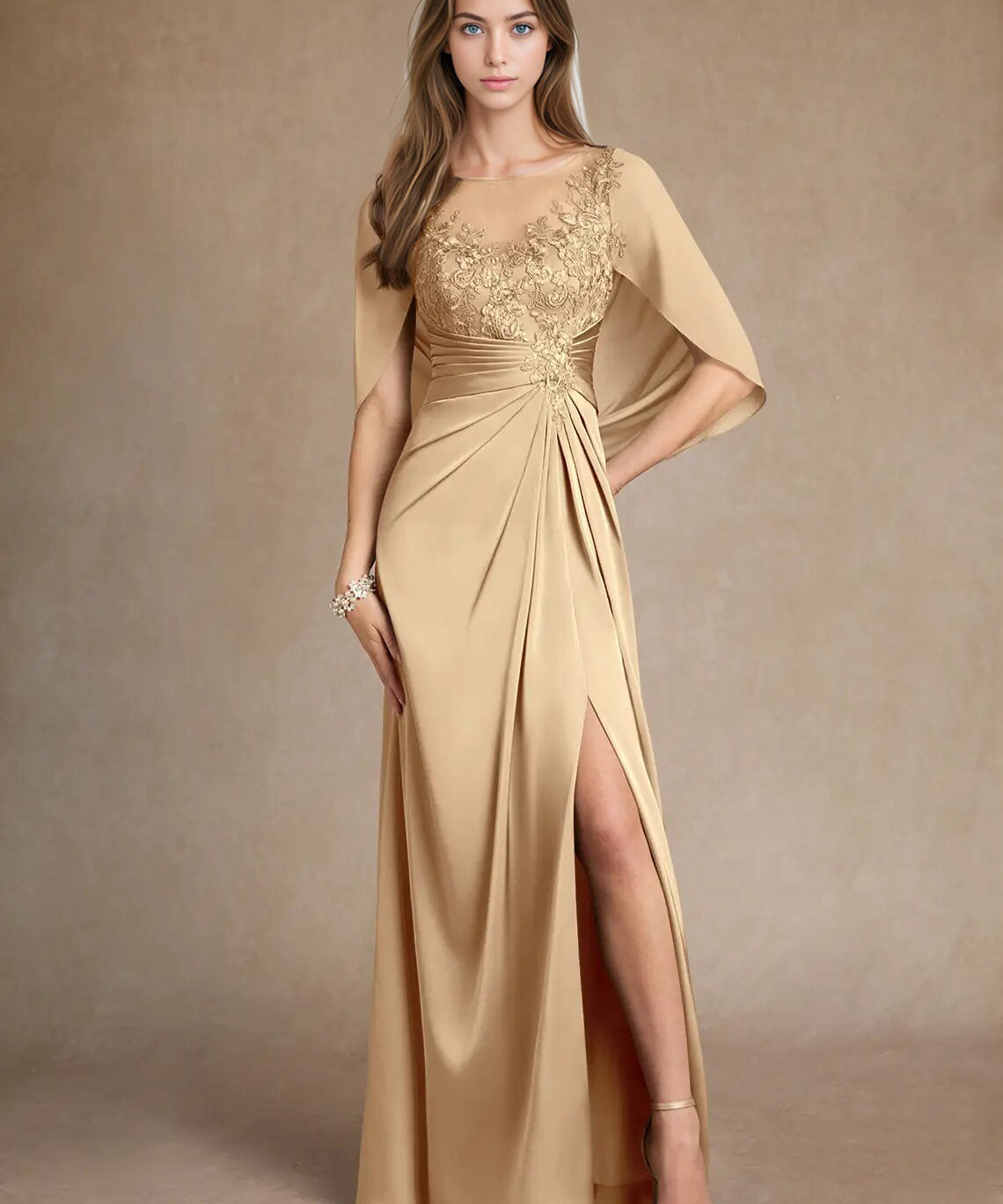 Augday Hera Mother of the Bride Dresses A-Line Lace Stretch Satin Dress