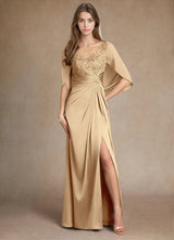 Augday Hera Mother of the Bride Dresses A-Line Lace Stretch Satin Dress