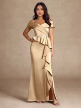 Augday Mermaid Off the Shoulder Stretch Satin Dress