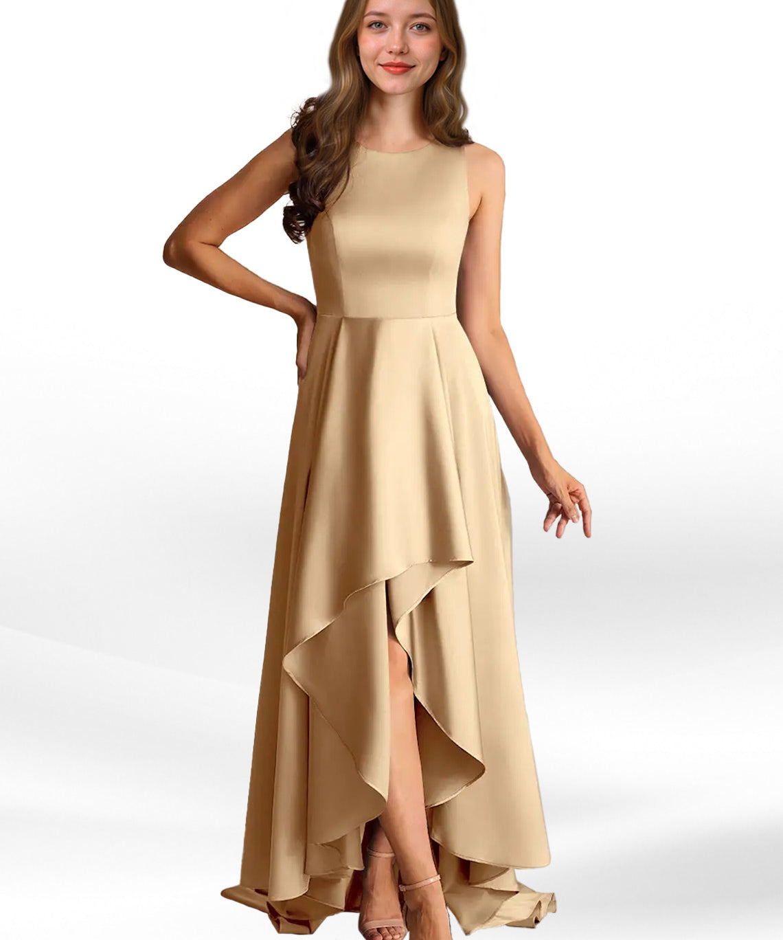 Augday Niles A-Line Trains Stretch Satin Dress