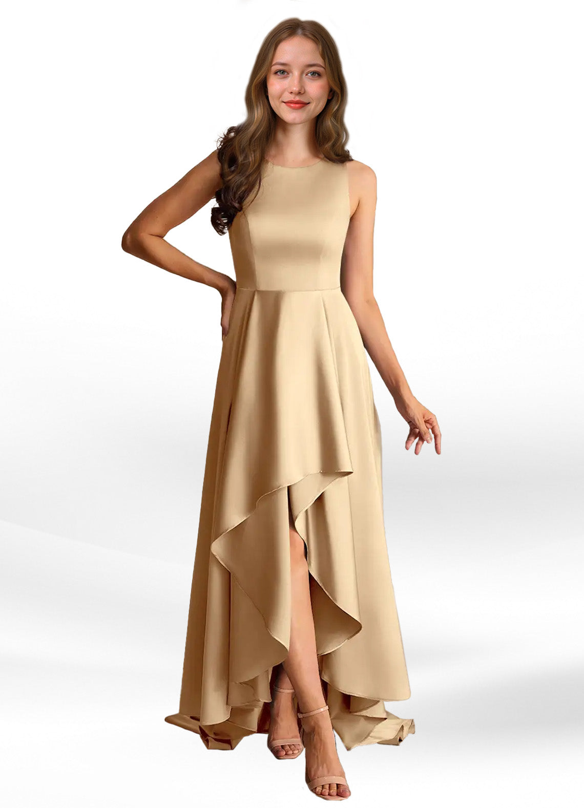 Augday Niles A-Line Trains Stretch Satin Dress