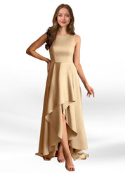 Augday Niles A-Line Trains Stretch Satin Dress