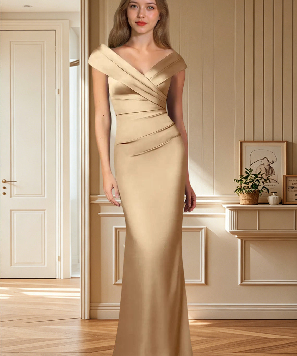 Augday Ludlow Mermaid Pleated Stretch Satin Dress