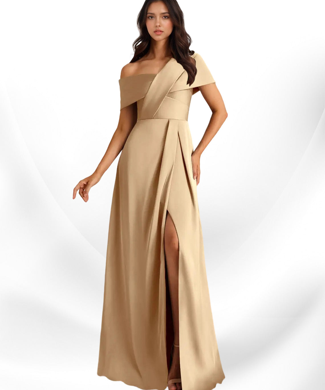 Augday Milton A-Line Pleated Stretch Satin Dress