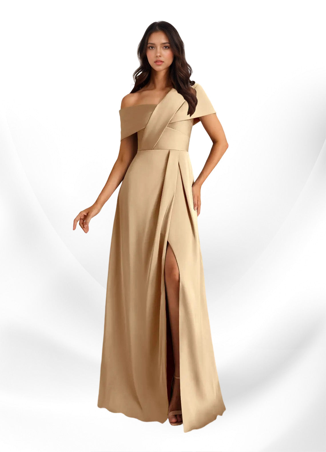 Augday Milton A-Line Pleated Stretch Satin Dress