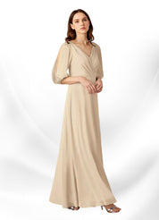 Augday Bronwyn A-Line V-Neck Ruched Chiffon Dress