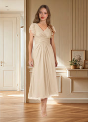 Augday Vera A-Line V-Neck Pleated Mesh Dress
