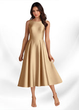 Augday Fulton A-Line Pleated Stretch Satin Dress