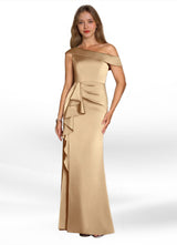 Augday Hamptons A-Line Pleated Stretch Satin Dress