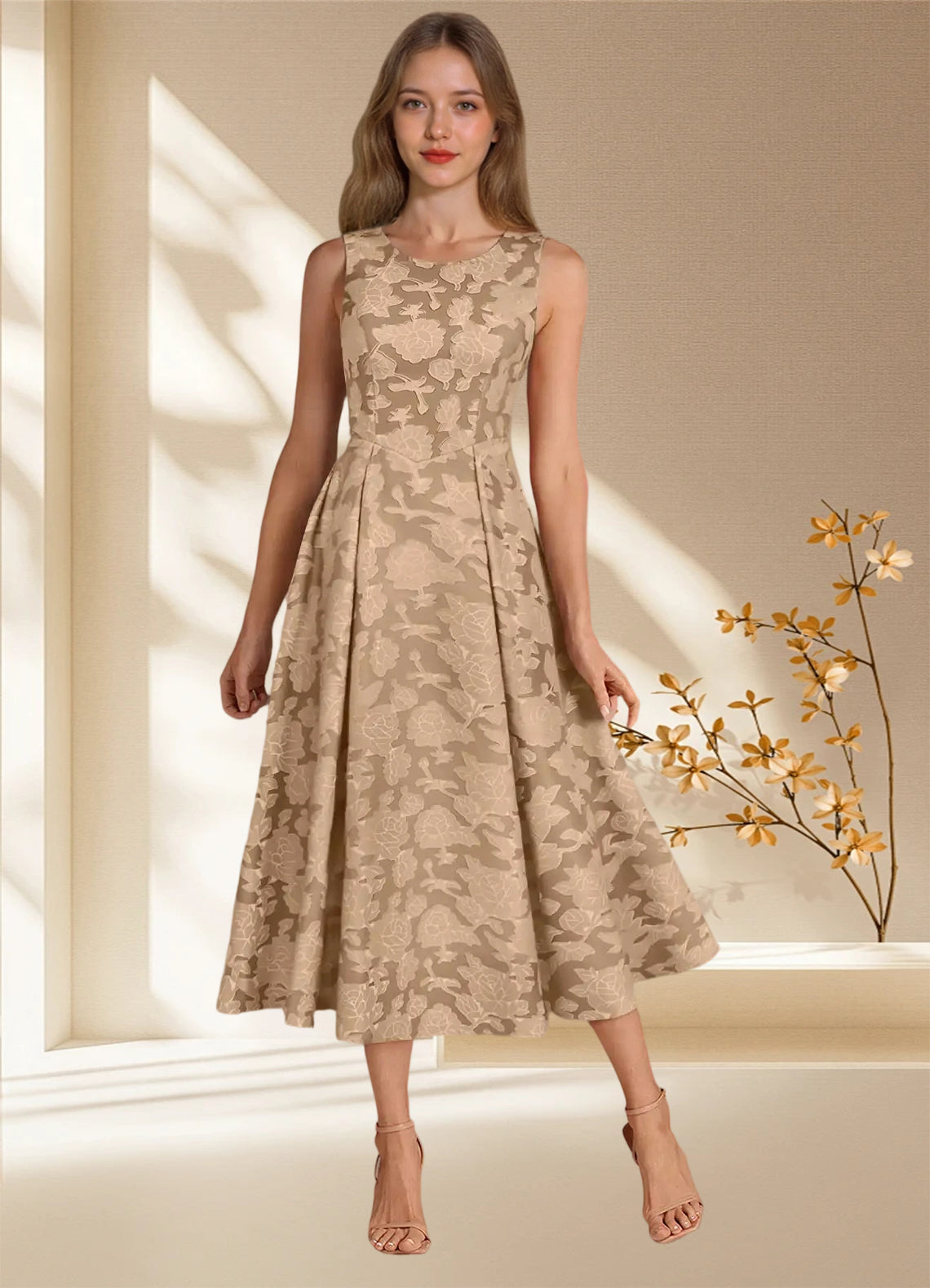 Augday Fulton A-Line Pleated Floral Burnout Dress