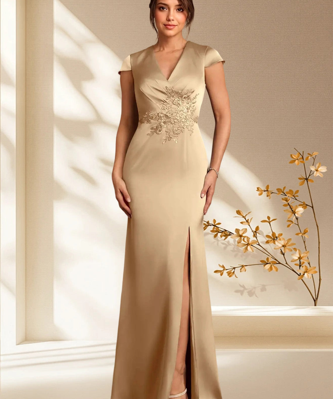 Augday Rilda Sheath Lace Stretch Satin Dress