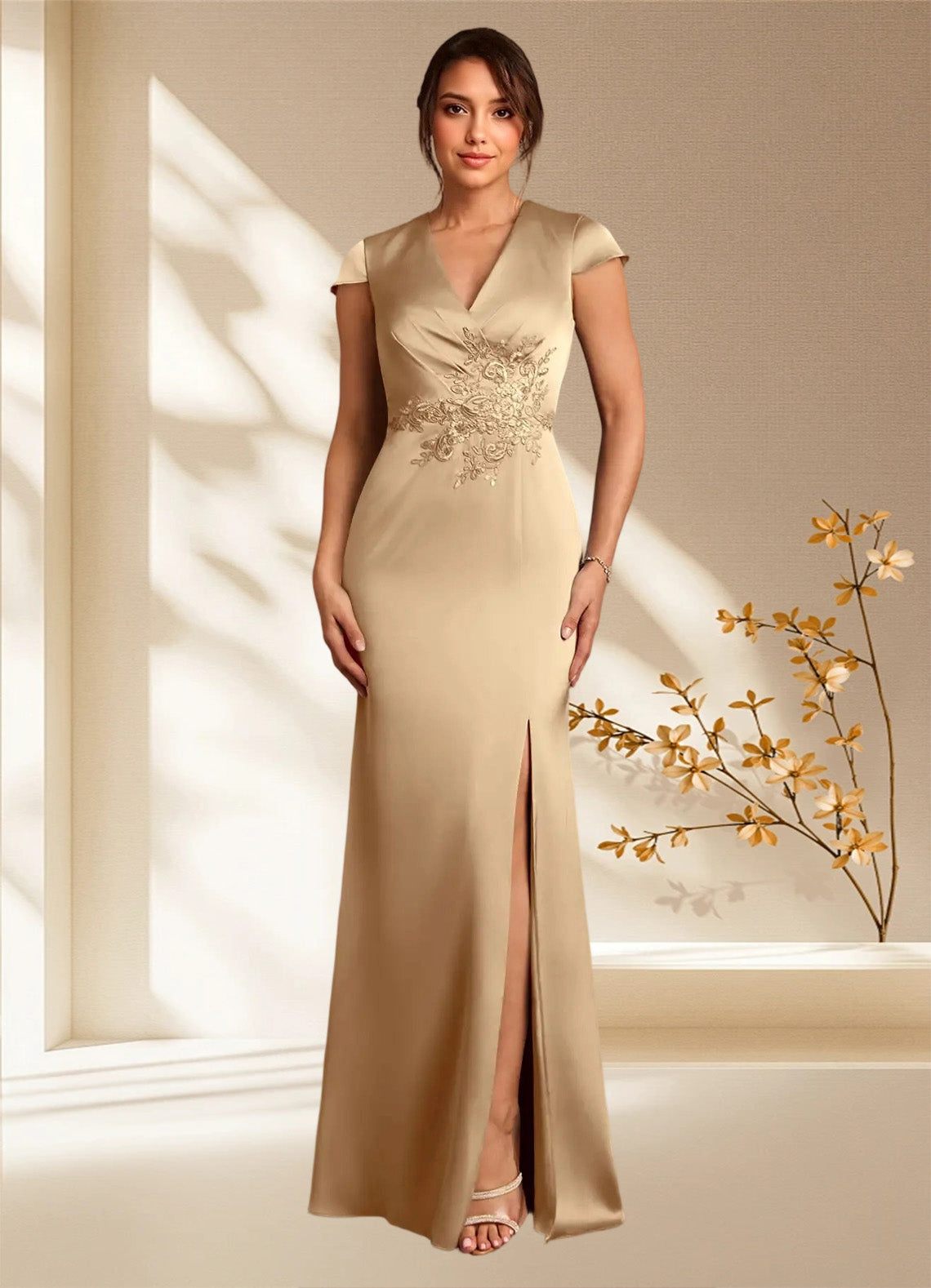 Augday Rilda Sheath Lace Stretch Satin Dress