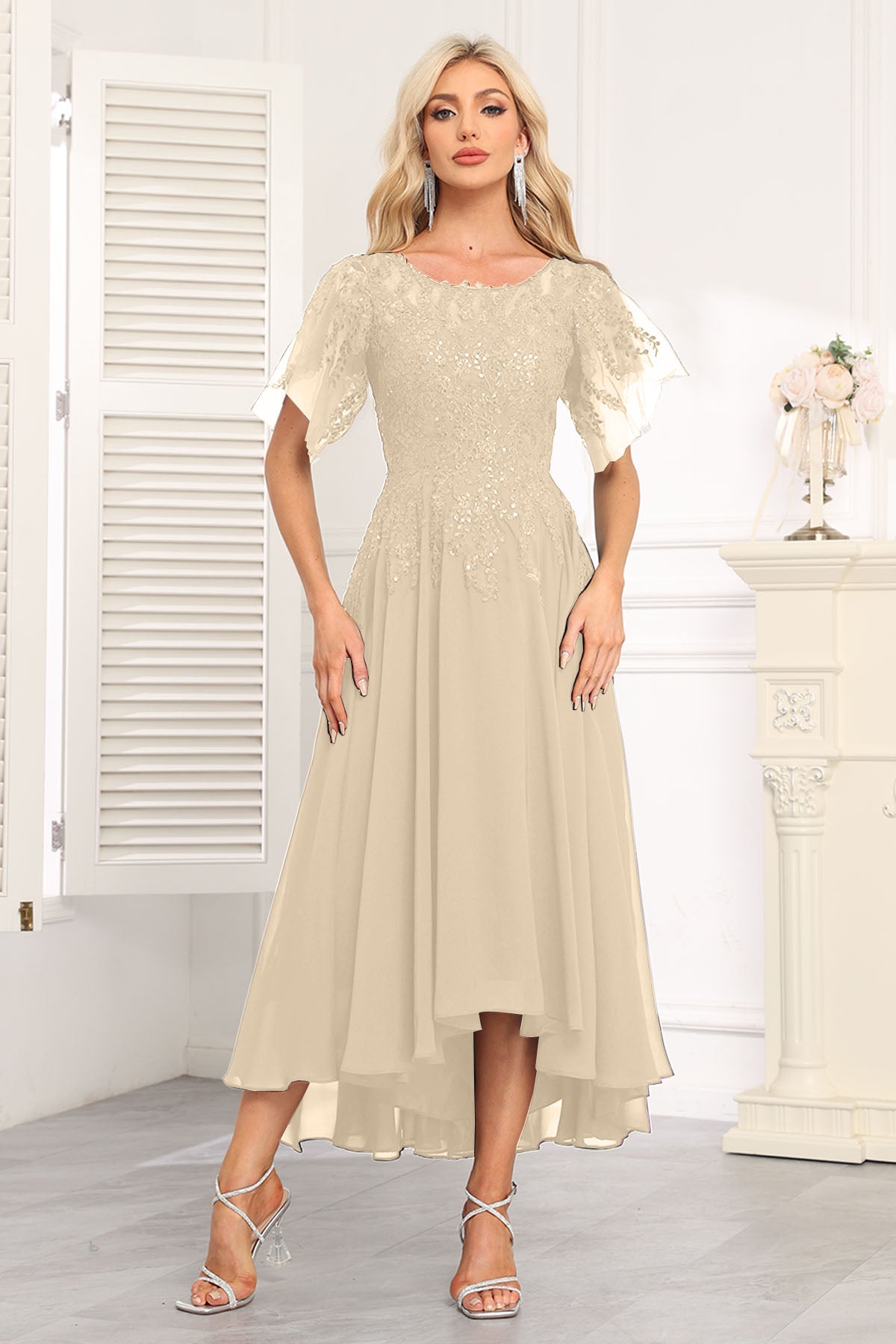 Augday Chiffon Lace Sequins Mother of the Bridesmaid Dresses