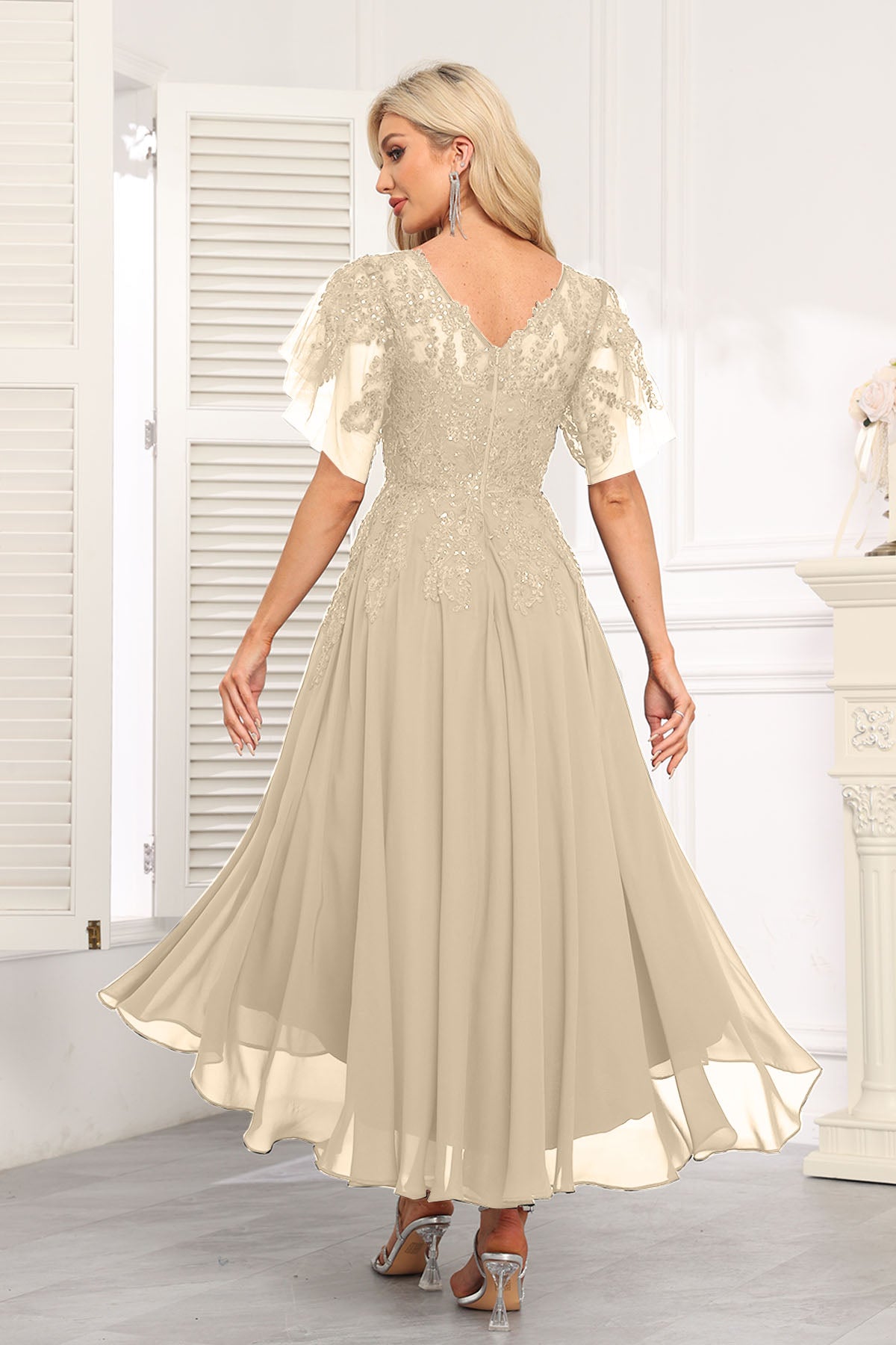 Augday Chiffon Lace Sequins Mother of the Bridesmaid Dresses