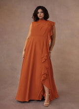 Augday A-Line High Neckline Pleated Chiffon Dress Plus Size