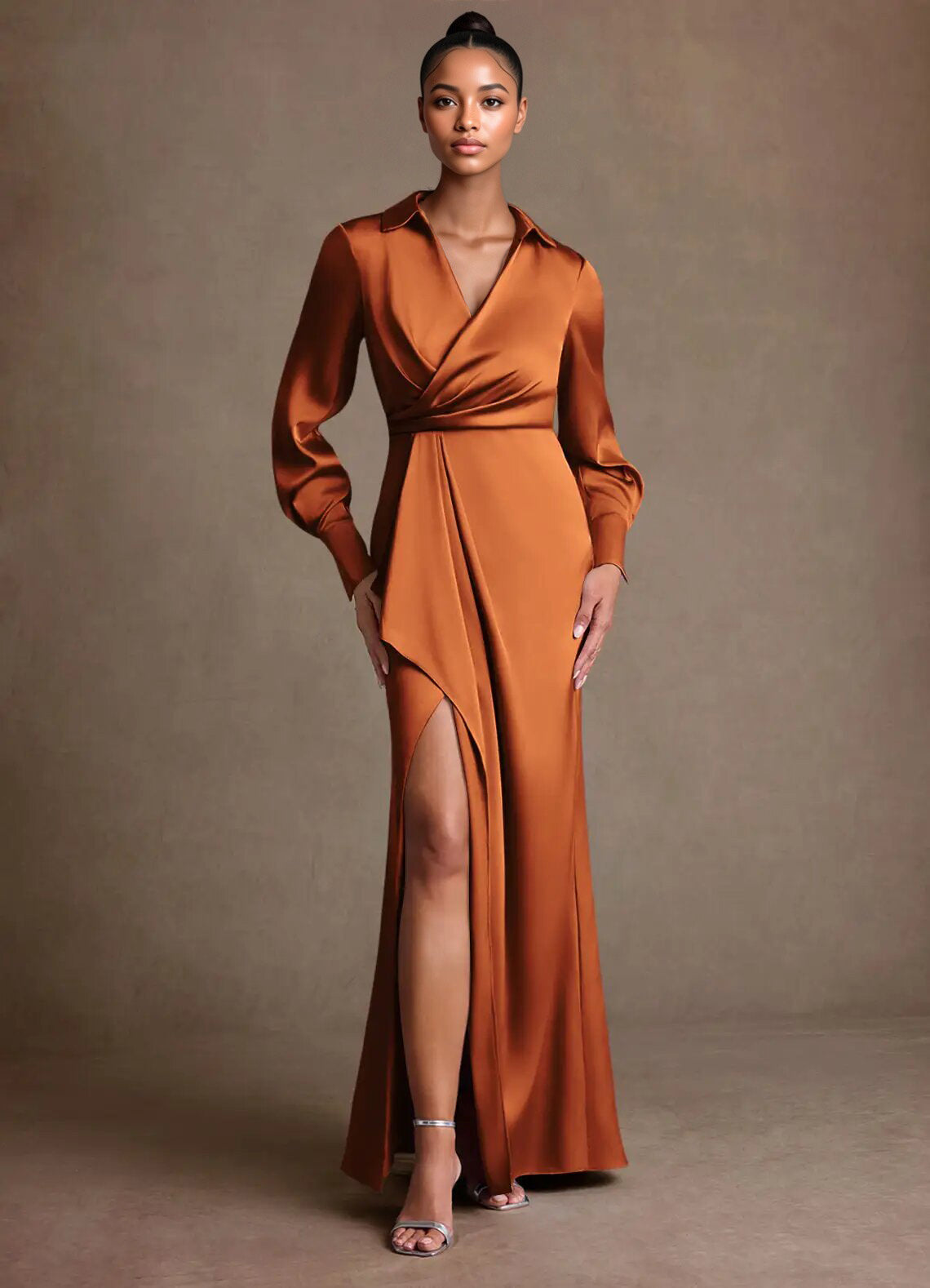 Augday Jacinta Sheath Pleated Stretch Satin Dress