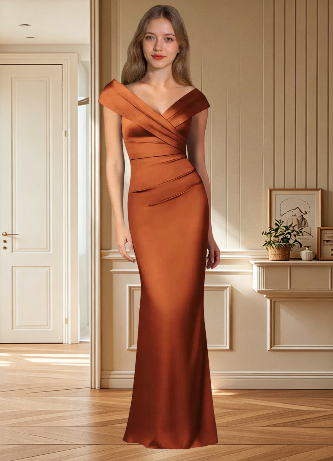 Augday Ludlow Mermaid Pleated Stretch Satin Dress