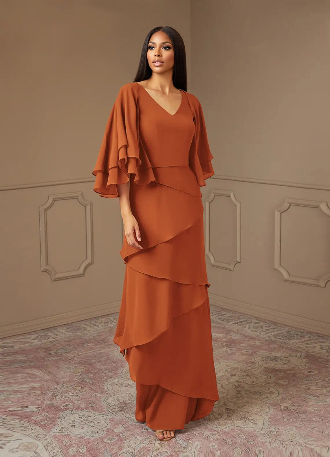 Augday OHara A-Line V-Neck Chiffon Dress