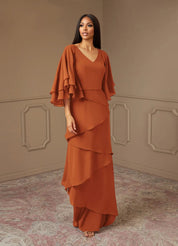 Augday OHara A-Line V-Neck Chiffon Dress