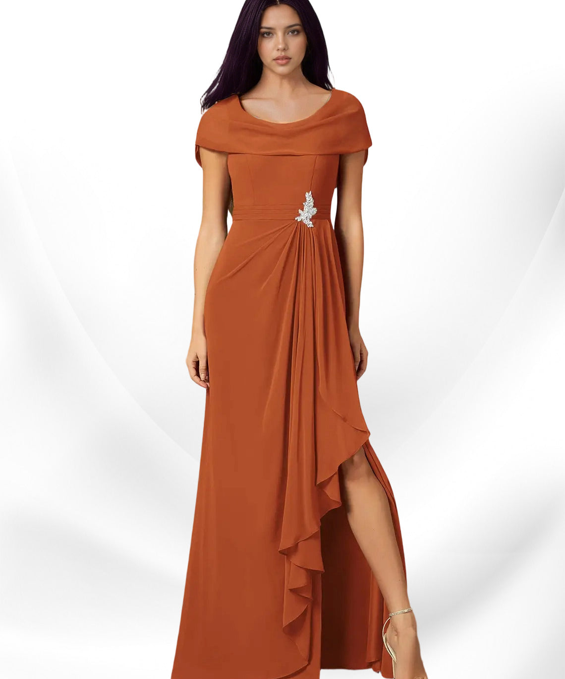 Augday Mary A-Line Side Slit Chiffon Dress