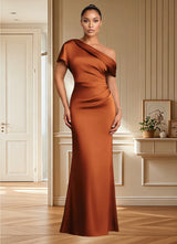 Augday Rutha Sheath One Shoulder Stretch Satin Dress