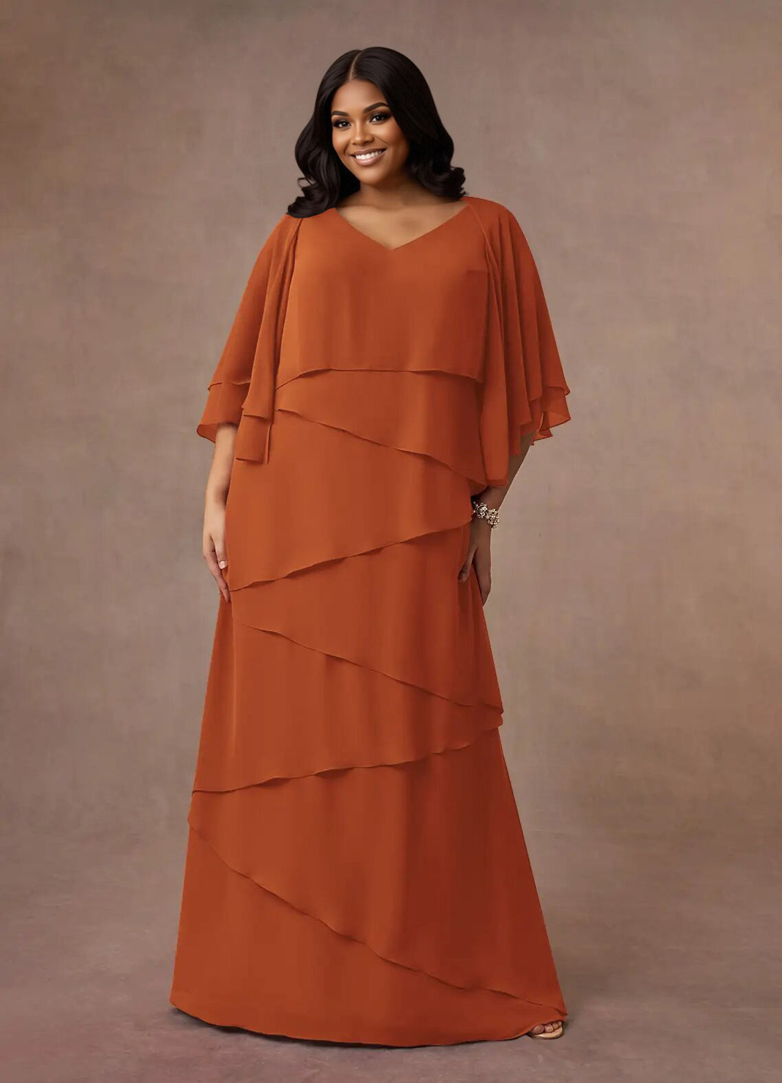 Augday OHara A-Line V-Neck Chiffon Dress Plus Size
