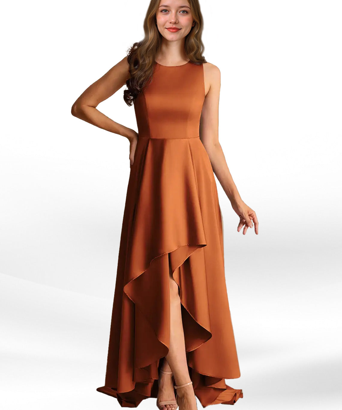 Augday Niles A-Line Trains Stretch Satin Dress
