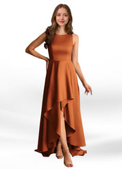 Augday Niles A-Line Trains Stretch Satin Dress