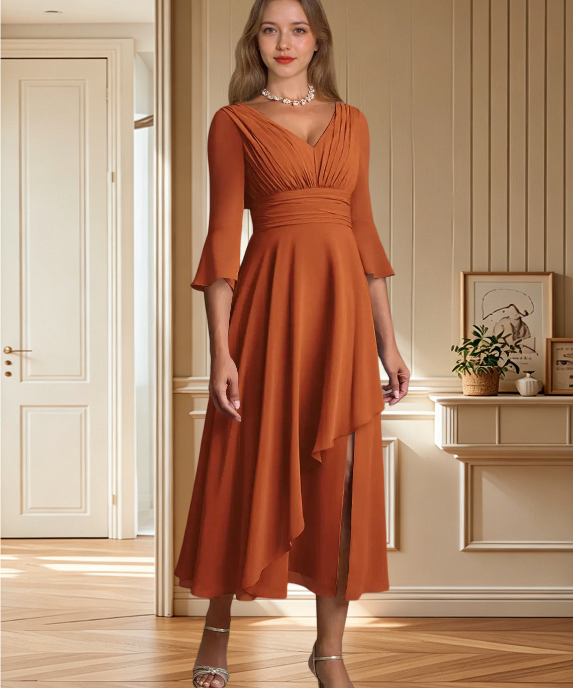 Augday Aerynne A-Line Pleated Chiffon Dress