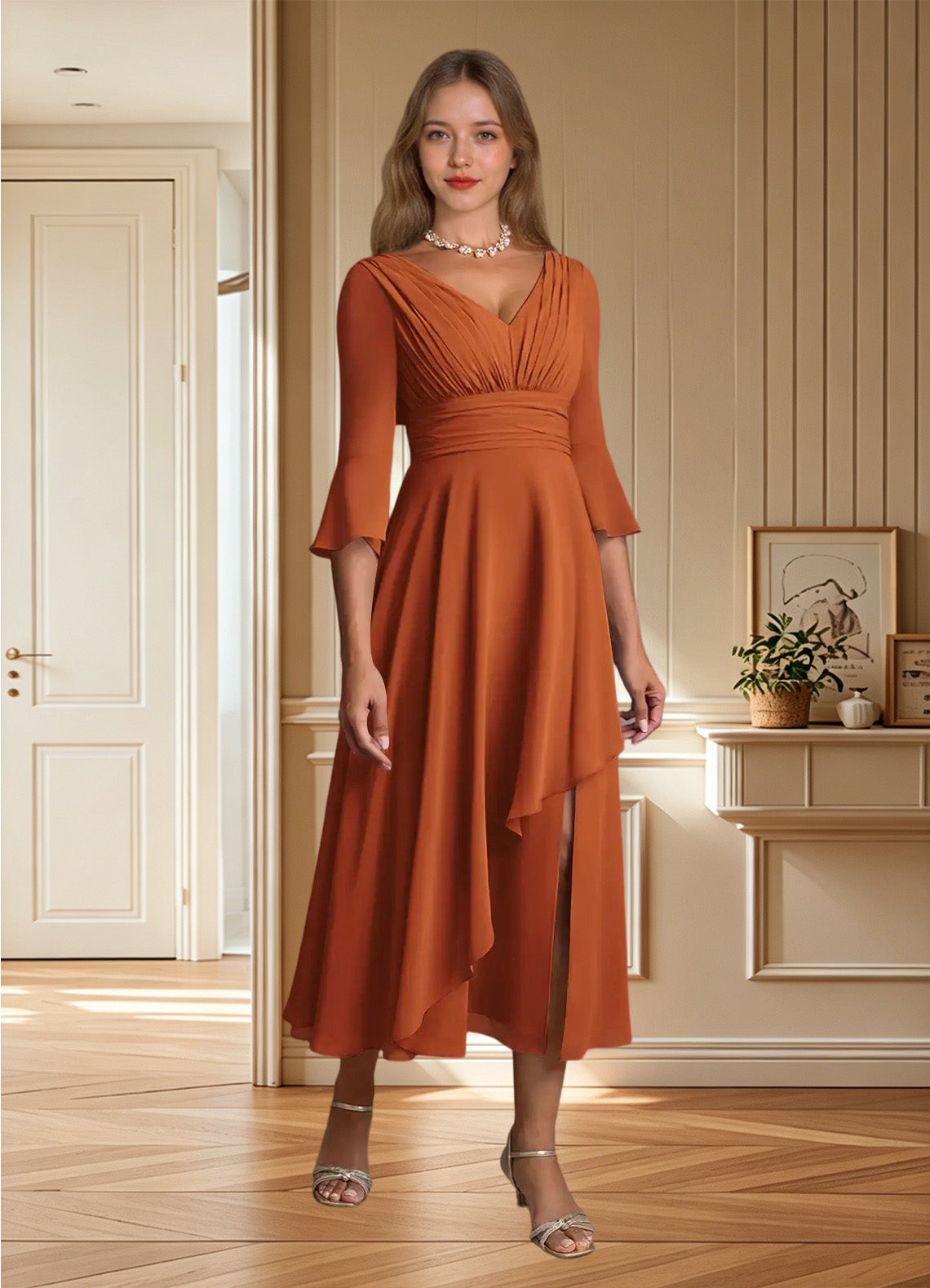 Augday Aerynne A-Line Pleated Chiffon Dress
