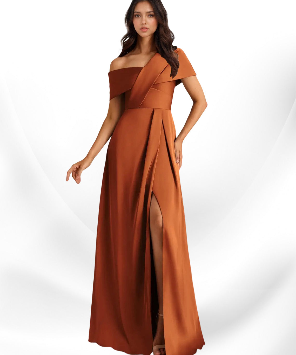 Augday Milton A-Line Pleated Stretch Satin Dress